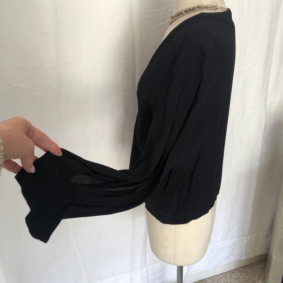 Topshop V-neck Black Blouse Top long sleeve open slit down arm size 8 - Picture 6 of 9